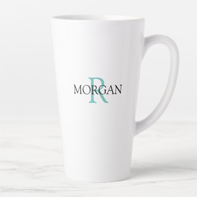 Taza De Café Latte Personaliza el monograma y el nombre, Verde azulad (Derecha)