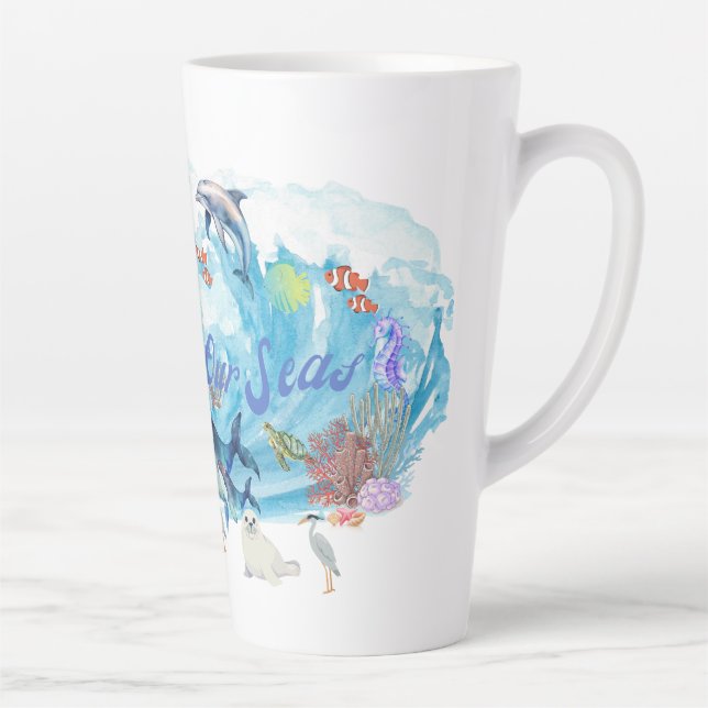 Taza De Café Latte Personaliza Guardar nuestros mares (Derecha)