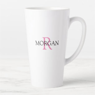 Taza De Café Latte Personaliza Monograma y Nombre, Rosa y Negro