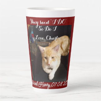 Taza De Café Latte Personaliza Texto de Foto de Gato Ginger Nupcial