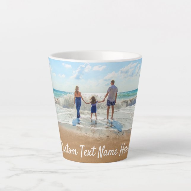 Taza De Café Latte Personaliza tu foto latte Mug con texto Personaliz (Anverso)