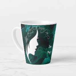 Taza De Café Latte Personalizable Birthstone y Flor | Mayo | Latte Mu