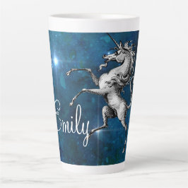 Taza De Café Latte Personalizable celeste unicornio