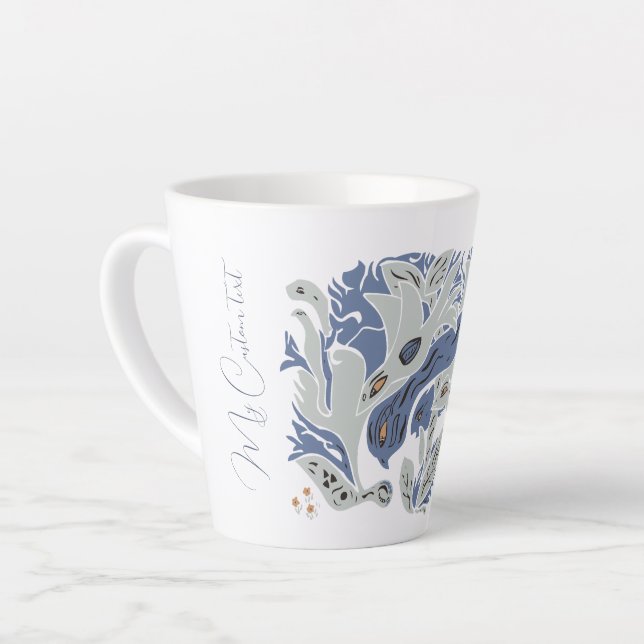 Taza De Café Latte Personalizable de Aves enredadas texto azul/gris T (Ángulo izquierdo)