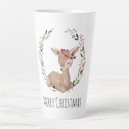Taza De Café Latte Personalizable Fawn Wreath navidades