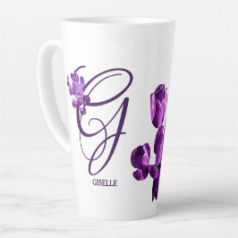 Taza De Café Latte Personalizable Giselle nombre bonito morado floral