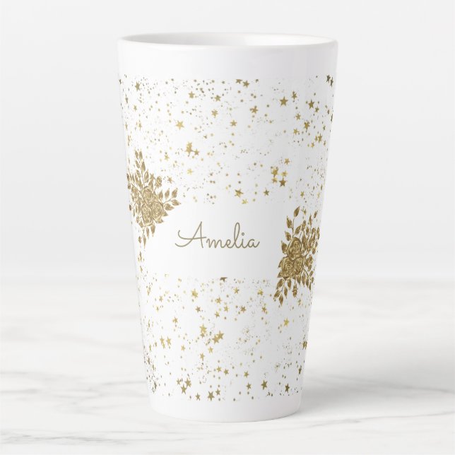 Taza De Café Latte Personalizable Golden Sparkle Latte Mug (Anverso)