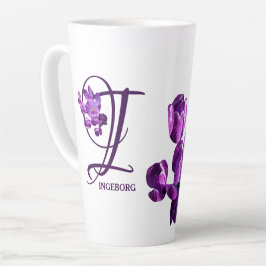 Taza De Café Latte Personalizable Ingeborg nombre púrpura floral boho