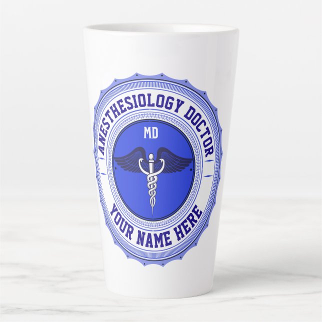 Taza De Café Latte Personalizable MD Especialidad Caduceus Anestesiol (Anverso)