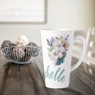 Taza De Café Latte Personalizable Pastel Floral Latte Mug