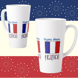 Taza De Café Latte Personalización Azul Bandera de Francia Grande