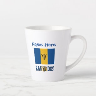 Taza De Café Latte Personalización de la bandera de Barbados azul 