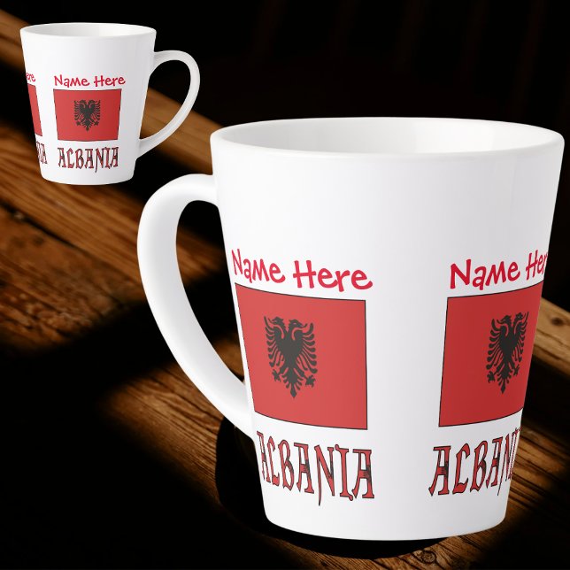 Taza De Café Latte Personalización roja de la bandera albanesa de Alb (Subido por el creador)