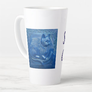 Taza De Café Latte Personalizado azul marino gato Art Nouveau Gato el