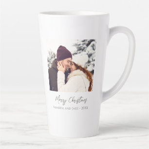 Taza De Café Latte Personalizado blanco moderno Feliz foto de Navidad