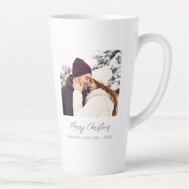 Taza De Café Latte Personalizado blanco moderno Feliz foto de Navidad (Derecha)