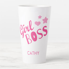 Taza De Café Latte Personalizado Chica Boss Fun Typography Pink