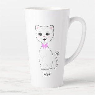 Taza De Café Latte Personalizado Cute Happy White Cat