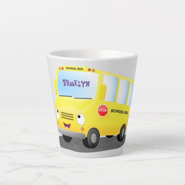 Taza De Café Latte Personalizado de autobús escolar alegre y amarillo (Anverso)