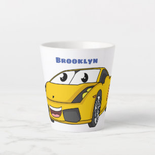 Taza De Café Latte Personalizado de coche deportivo amarillo alegre