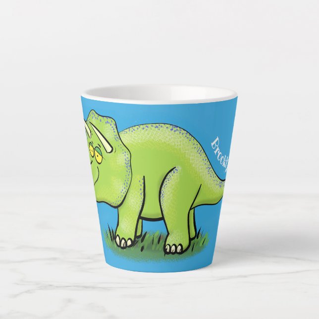 Taza De Café Latte Personalizado de dinosaurios de triceratops verde  (Anverso)