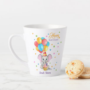 Taza De Café Latte Personalizado de Elefantes Coloridos Niños Birthd
