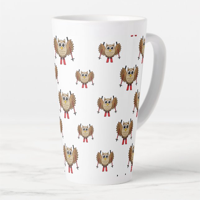 Taza De Café Latte Personalizado de esquiar de búho (Ángulo derecho)
