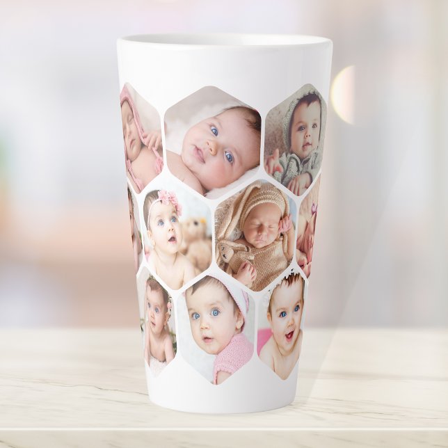 Taza De Café Latte Personalizado de fotos de bebés de Honeycomb perso (Customize Your Honeycomb Photo Mug: Cozy and Cute)