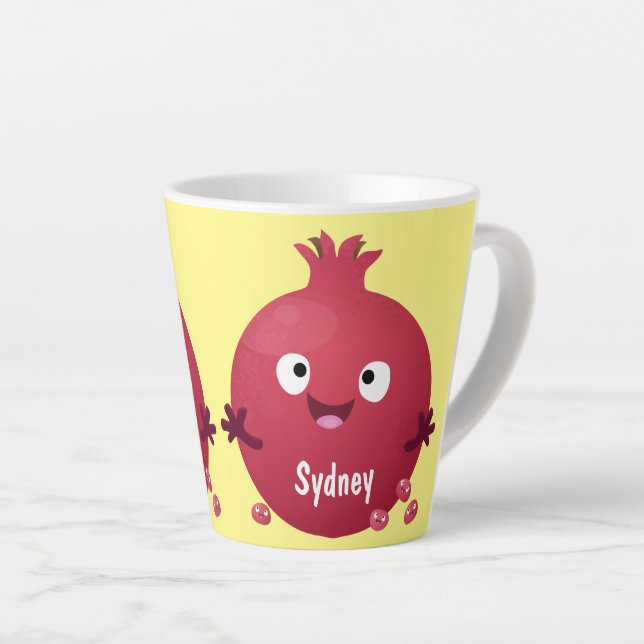 Taza De Café Latte Personalizado de frutas pomegranadas alegres (Ángulo derecho)