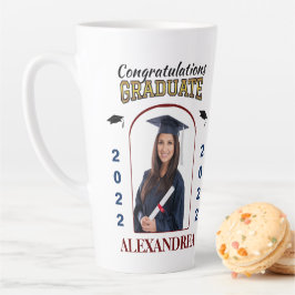 Taza De Café Latte Personalizado de Graduación de Foto Graduada Felic