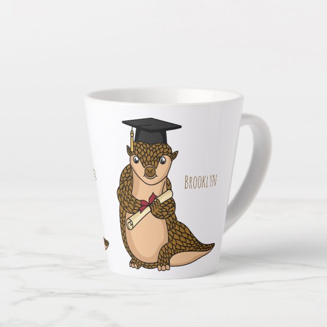 Taza De Café Latte Personalizado de graduación de pangolin lindo (Ángulo derecho)