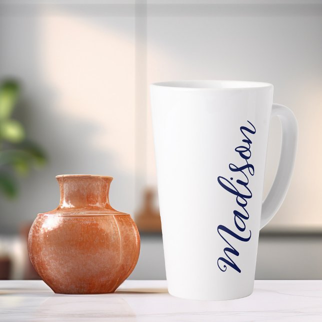 Taza De Café Latte Personalizado de guión manuscrito de nombre azul d (Subido por el creador)
