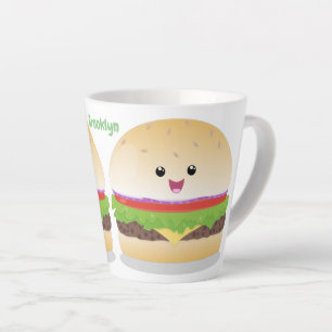 Taza De Café Latte Personalizado de hamburguesa kawaii feliz