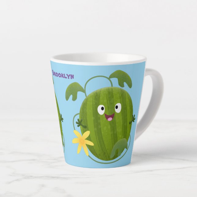 Taza De Café Latte Personalizado de la sandía sonriente alegre (Ángulo derecho)