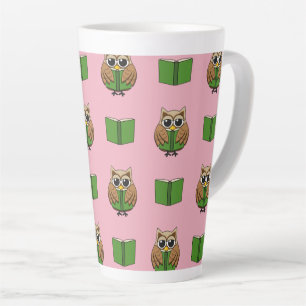 Taza De Café Latte Personalizado de libros de lectura de Lechuza de B