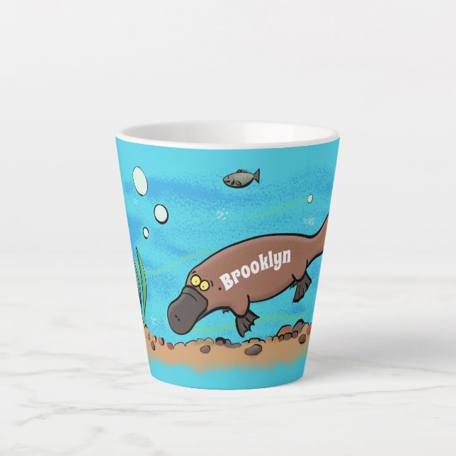 Taza De Café Latte Personalizado de natación de Platypus Cute (Anverso)