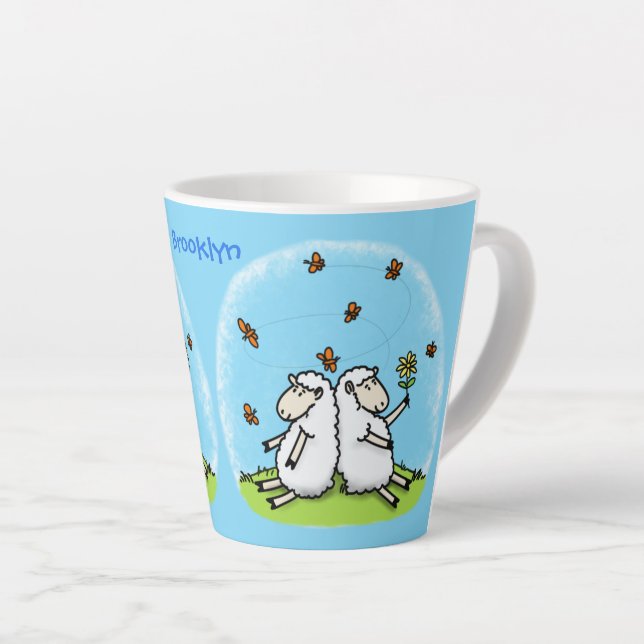 Taza De Café Latte Personalizado de ovejas y mariposas (Ángulo derecho)