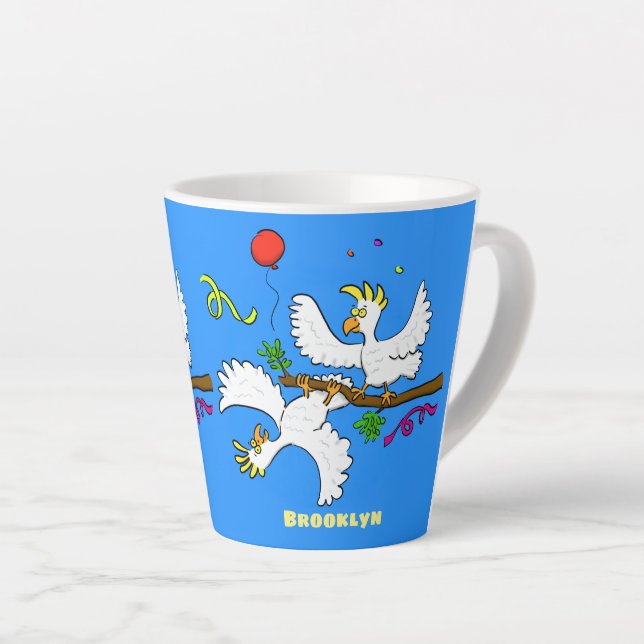 Taza De Café Latte Personalizado de pájaros de cacatúa graciosa (Ángulo derecho)