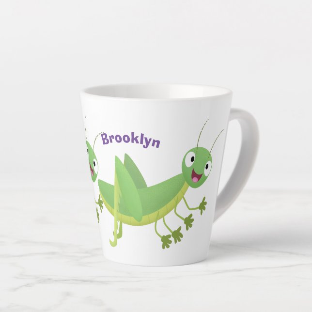 Taza De Café Latte Personalizado de saltamontes alegre verde (Ángulo derecho)