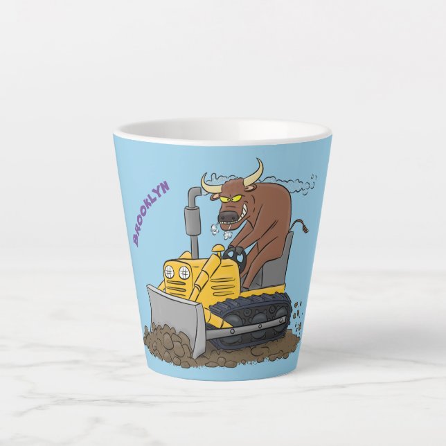 Taza De Café Latte Personalizado del bulldozer cómico que conduce un  (Anverso)