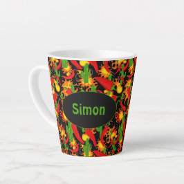 Taza De Café Latte Personalizado divertido de pimientos, cactus y lla