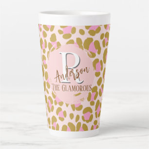 Taza De Café Latte Personalizado el beige rosado del leopardo marrón