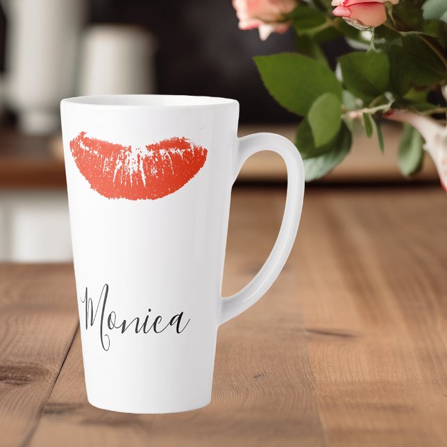 Taza De Café Latte Personalizado el lápiz labial de los labios de bes (Subido por el creador)