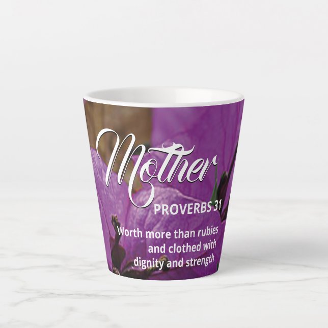 Taza De Café Latte Personalizado Floral MADRE Proverbios 31 (Anverso)