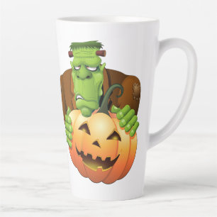 Taza De Café Latte Personalizado Frankenstein con Calabaza