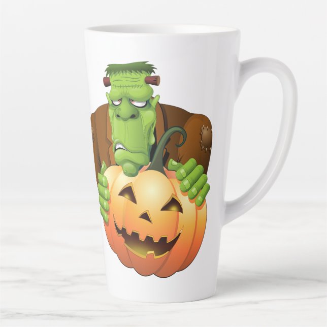 Taza De Café Latte Personalizado Frankenstein con Calabaza (Derecha)