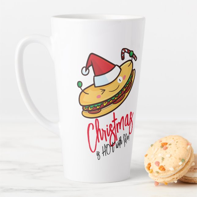 Taza De Café Latte personalizado Hotdog Navidades personalizables (In situ)
