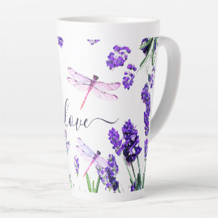Taza De Café Latte Personalizado Lavender Dragonfly Shabby Chic Boho