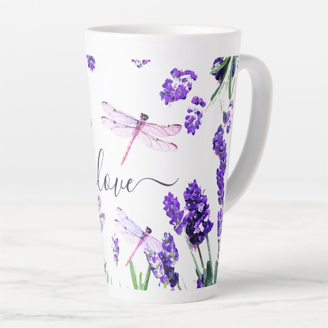 Taza De Café Latte Personalizado Lavender Dragonfly Shabby Chic Boho  (Ángulo derecho)