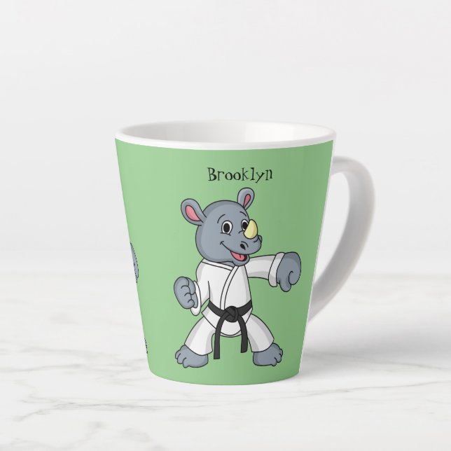 Taza De Café Latte Personalizado lindo rhino kung fu personalizado (Ángulo derecho)